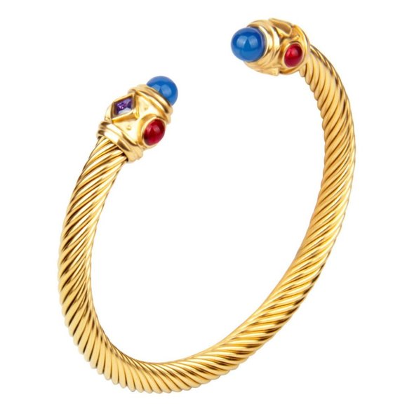 Bohemian style 18K gold braided steel wire open ended bracelet - Picture 6 of 8